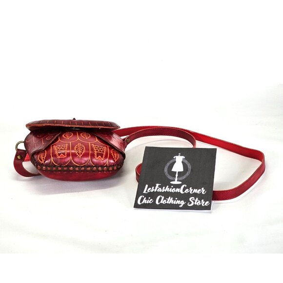 Art93 Women's Red Leather Owl Hand-Stitched Crossbody Purse Size Small 1699 - Picture 8 of 11